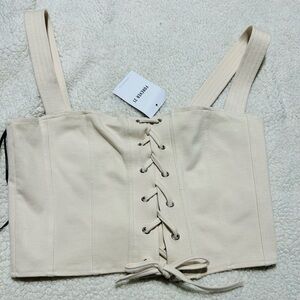 Forever 21 Cream Lace-Up Top